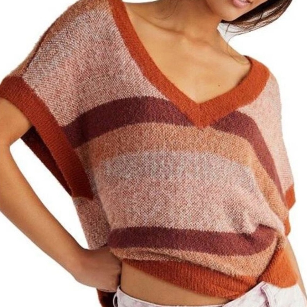 Free People Through The Motions Striped Knit Sweater Vest - Size L